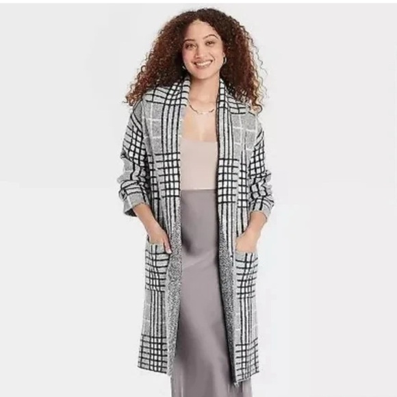a new day Sweaters - Women's Coatigan - A New Day Gray Plaid Size XS/S